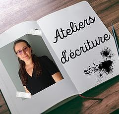 Montage avec le portrait de Nathalie Baudry dans un journal d'écriture
