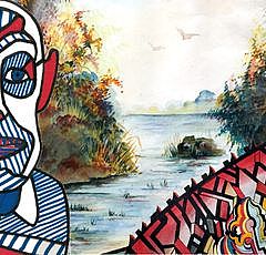 Autoportrait de Jean Dubuffet sur une oeuvre du dit Voyageur français, montage par Jean-Yves Roques