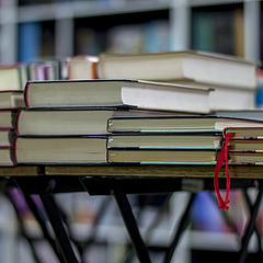 Closeup of Books well-organized on shelves in the bookstore